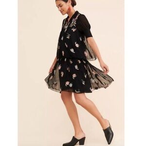 Anthropologie Let Me Be Vivian Black Floral Embroidered Dress